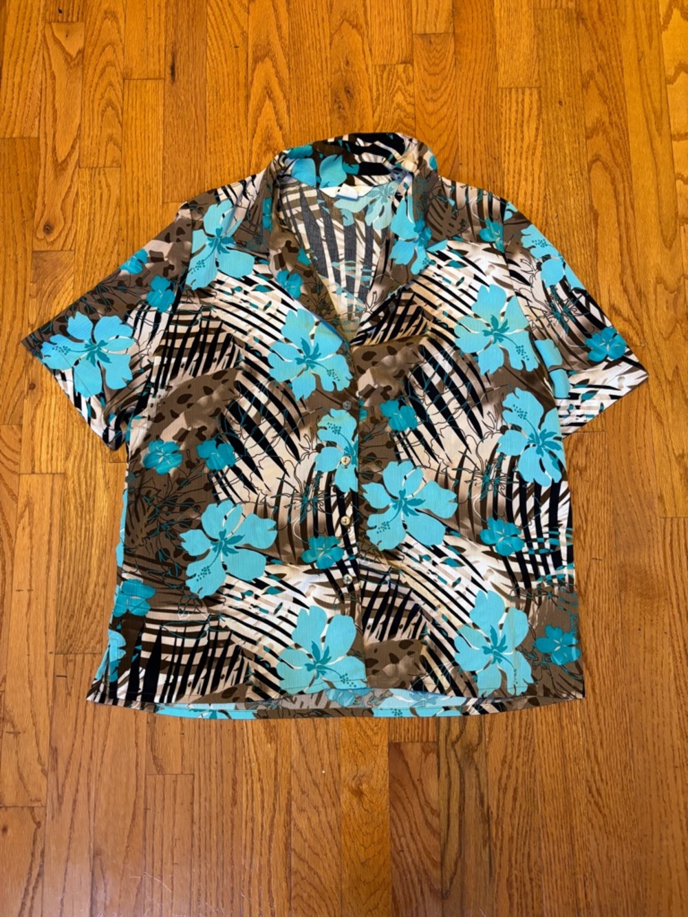 Alia Turquoise Floral Short-Sleeve Button-Down Shirt